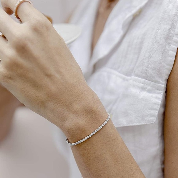 Gold CZ Classic Tennis Bracelet Adjustable Slider - Picture 2 of 4